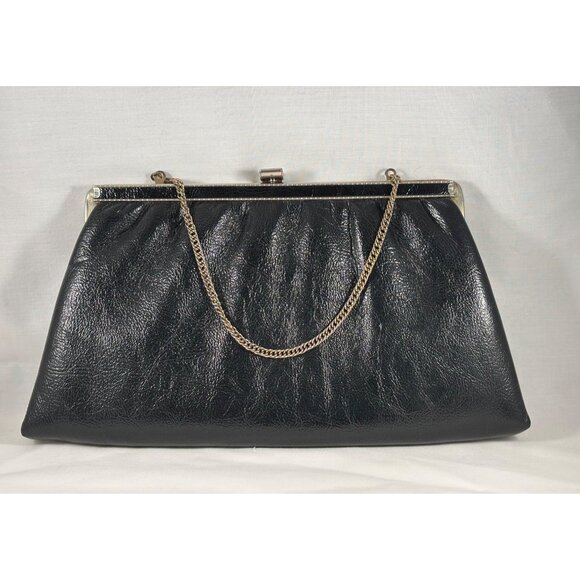 Handbags - Black Clutch Evening Bag Harry Levine HL Purse USA Silver Hardware Vintage